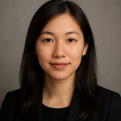 Generate a mixed race woman half Chinese and half white with Chinese appearance being dominate Photo is professional headshot style